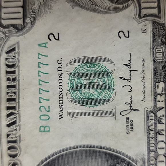 1950 Series $100 Note Paper Currency with a wildly rare serial number - Picture 4 of 4